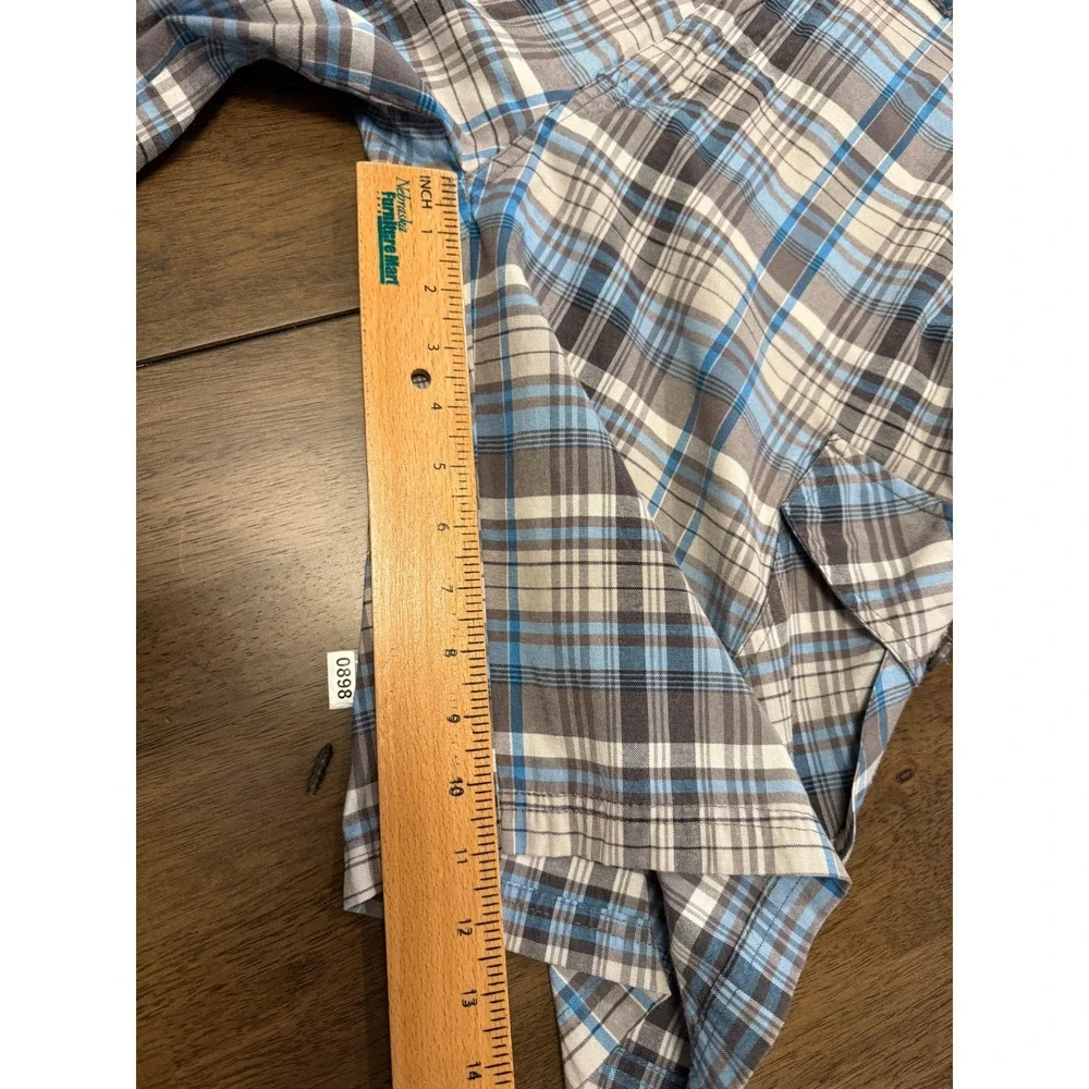 Pacific Blue Mens Plaid Cargo Shorts Blue Grey White Size 34 Relaxed Fit Utility